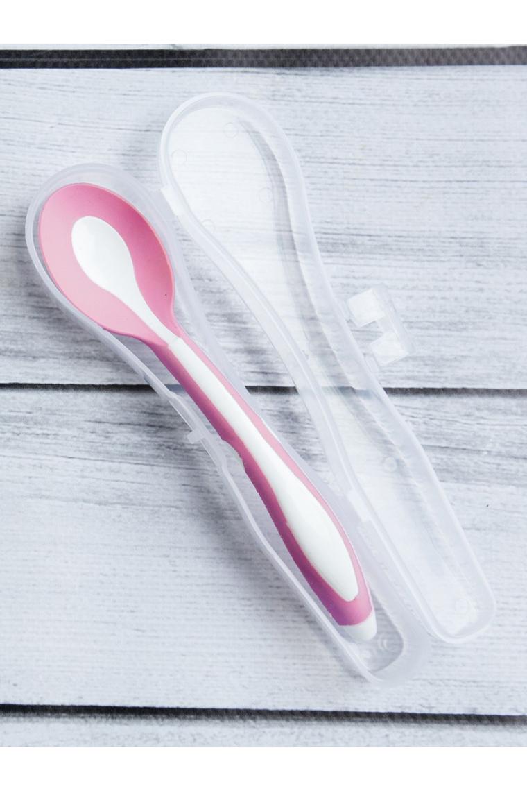 Taşıma Kutulu Mama Kaşığı - Yumuşak Uçlu - Pembe