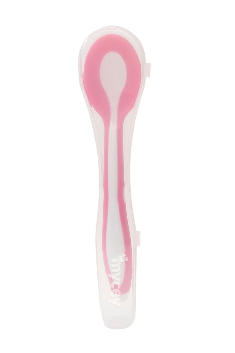 Taşıma Kutulu Mama Kaşığı - Yumuşak Uçlu - Pembe
