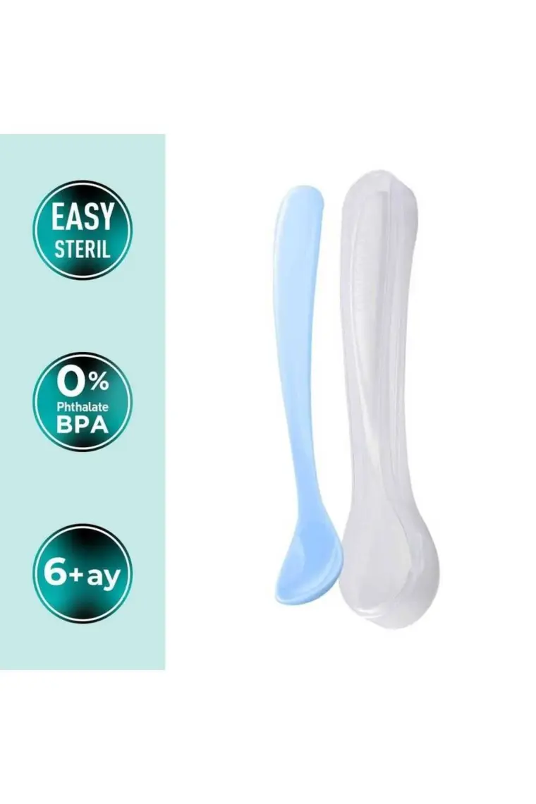 Mamajoo Ergonomik Beslenme Mama Kaşığı & Saklama Kutusu, Powder Blue, İkili Set