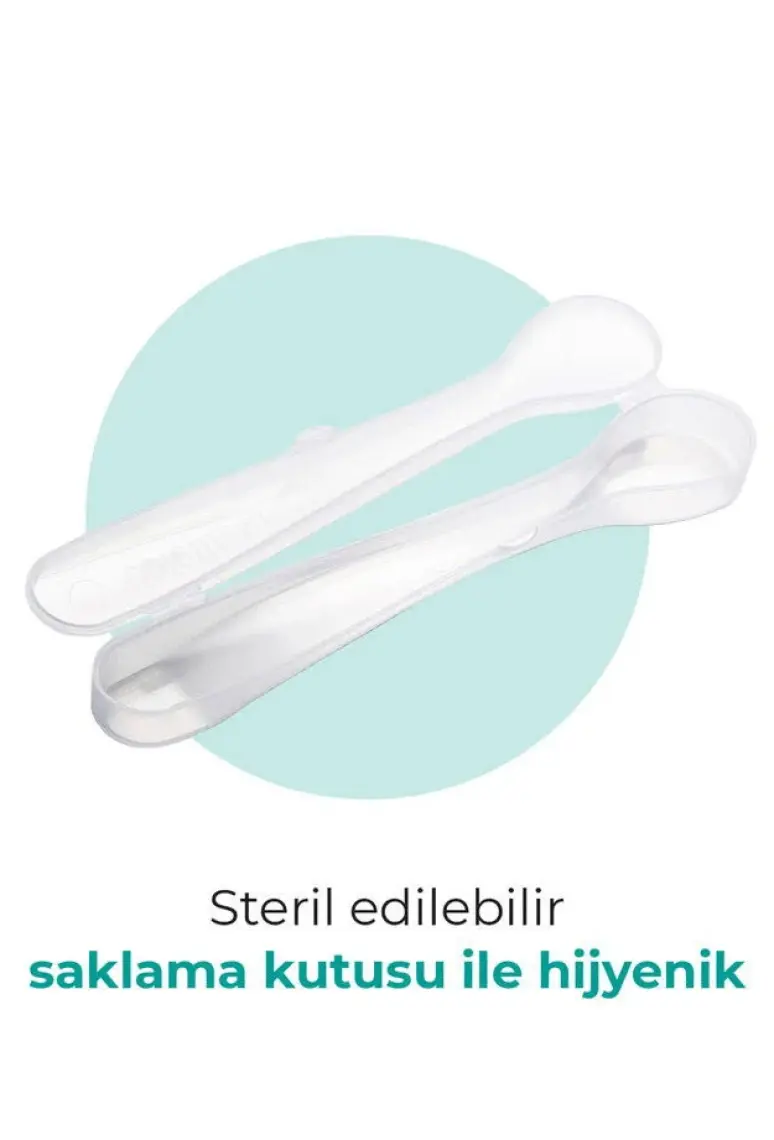 Mamajoo Ergonomik Beslenme Mama Kaşığı & Saklama Kutusu, Powder Blue, İkili Set