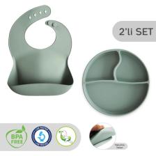 Meleni Baby 2'li Silikon Bebek Beslenme Seti - Vakum Tabanlı Mama Tabağı Ayarlanabilir Mama Önlüğü