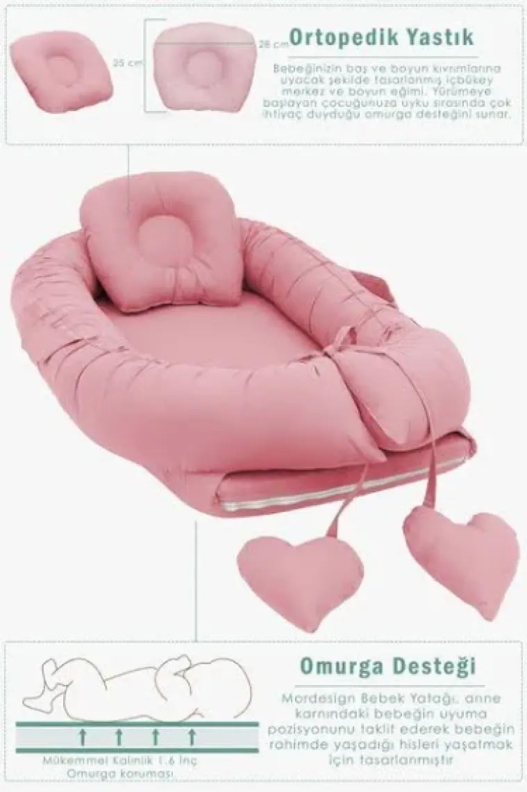 mordesign Babynest Ortopedik Bebek Yatağı, Anne Yanı Bebek Yatağı, Ergonomik Tasarım, Morremix Serisi