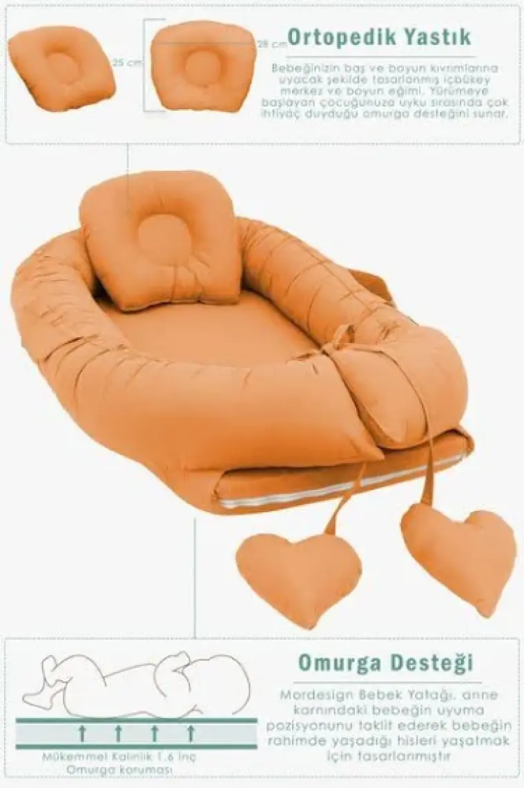 mordesign Babynest Ortopedik Bebek Yatağı, Anne Yanı Bebek Yatağı, Ergonomik Tasarım, Morremix Serisi