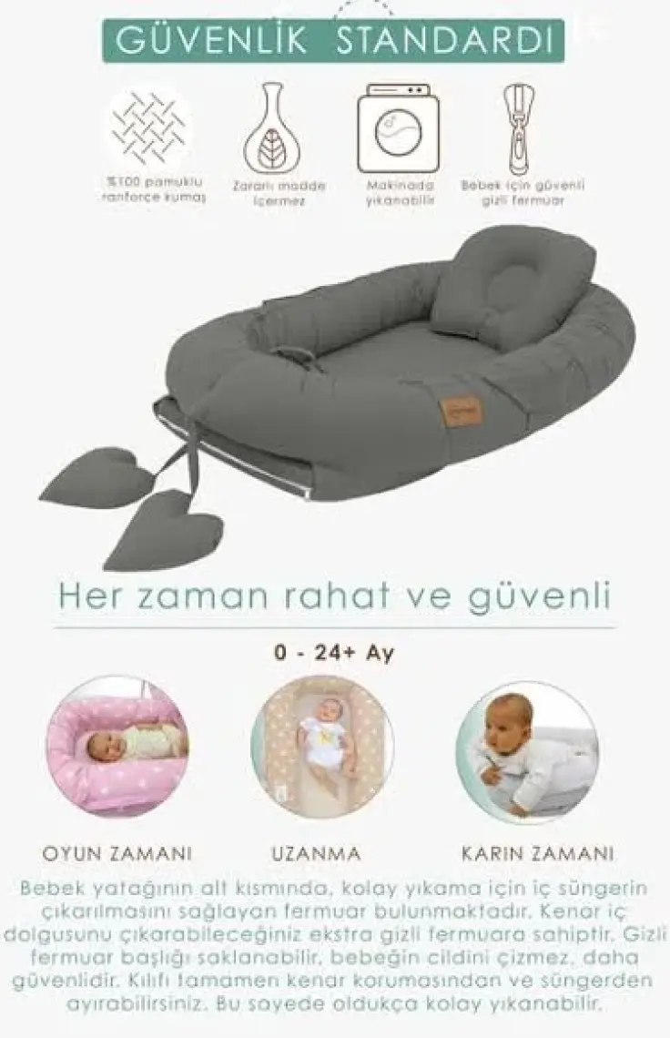 mordesign Babynest Ortopedik Bebek Yatağı, Anne Yanı Bebek Yatağı, Ergonomik Tasarım, Morremix Serisi