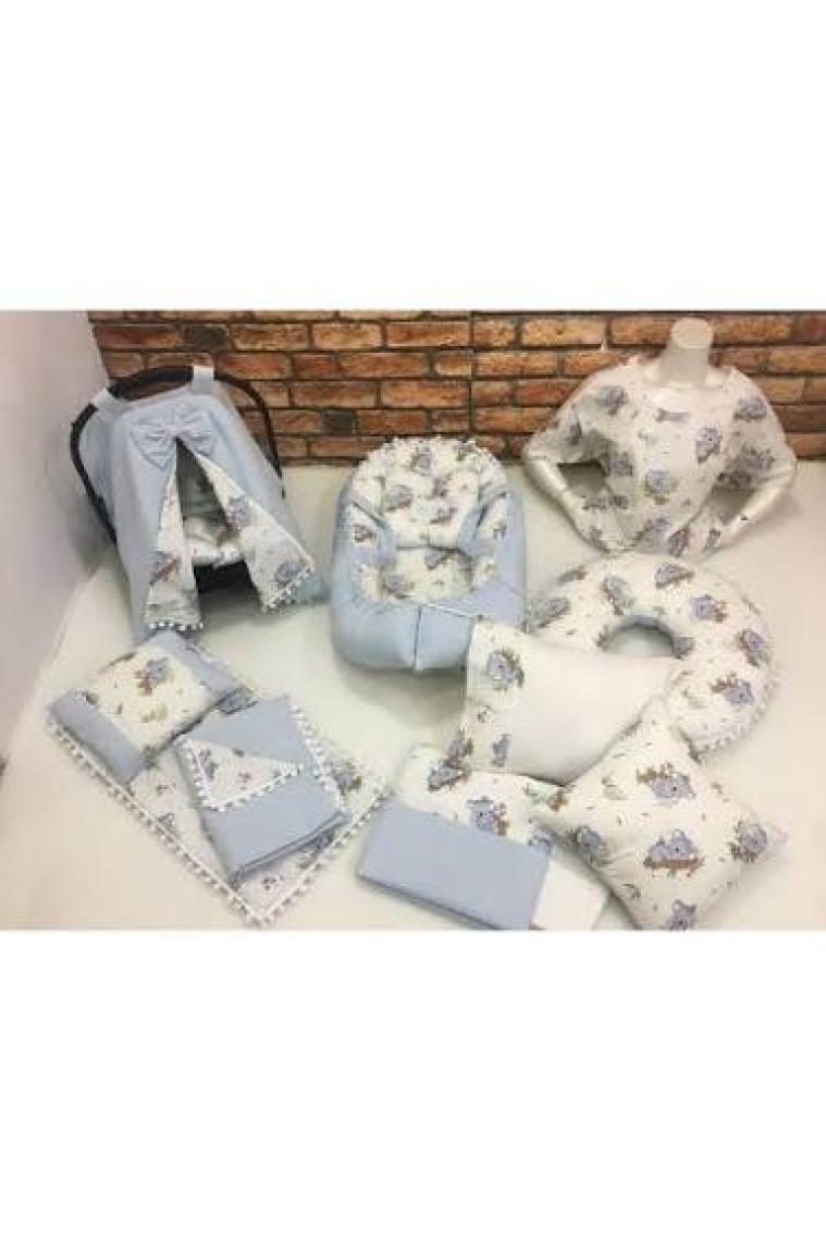 Buse Baby Home Mavi Çok Amaçlı Babynest , Puset Örtüsü ve Minderi , Alt Açma ve Battaniye, Nevresim Takımı 15'li Set