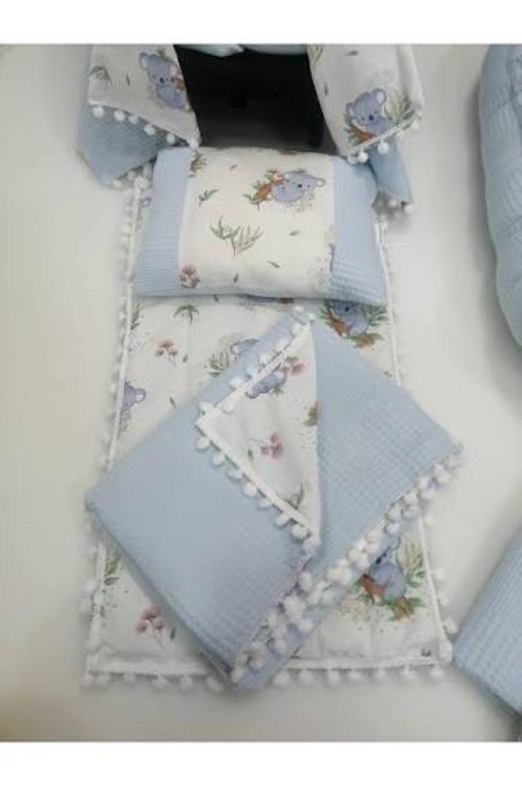 Buse Baby Home Mavi Çok Amaçlı Babynest , Puset Örtüsü ve Minderi , Alt Açma ve Battaniye, Nevresim Takımı 15'li Set