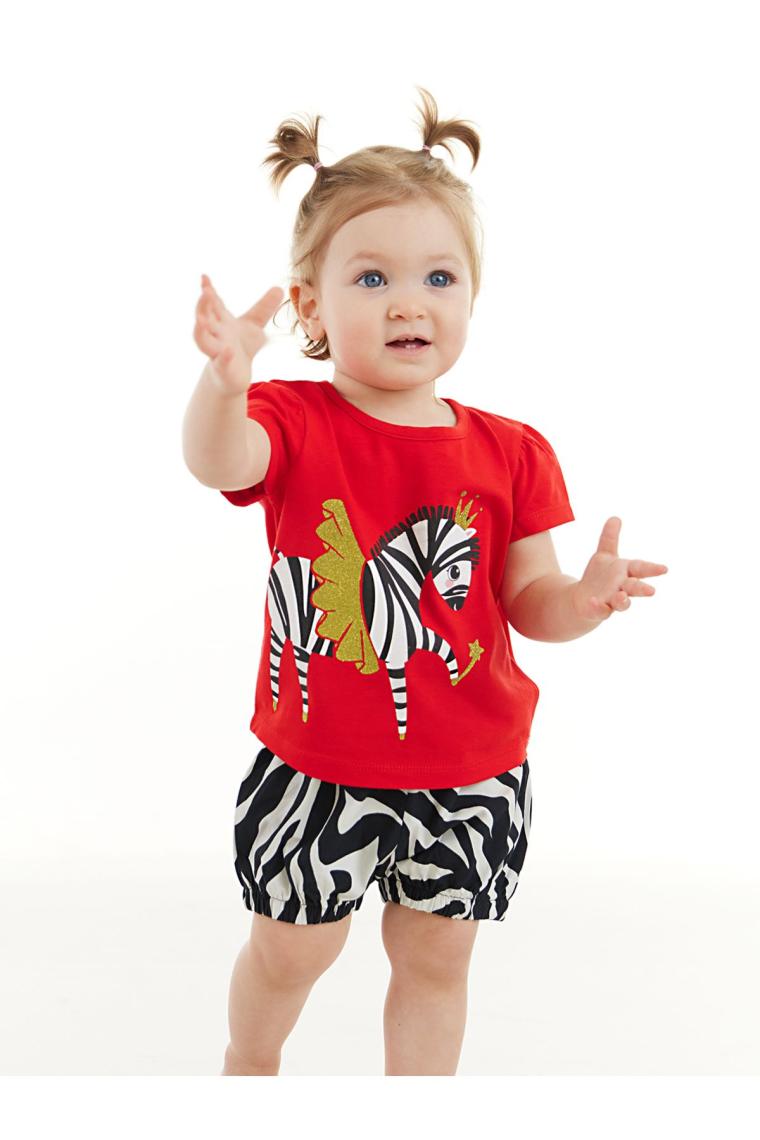 Balerin Zebra Kız Bebek T-shirt Poplin Şort Takım
