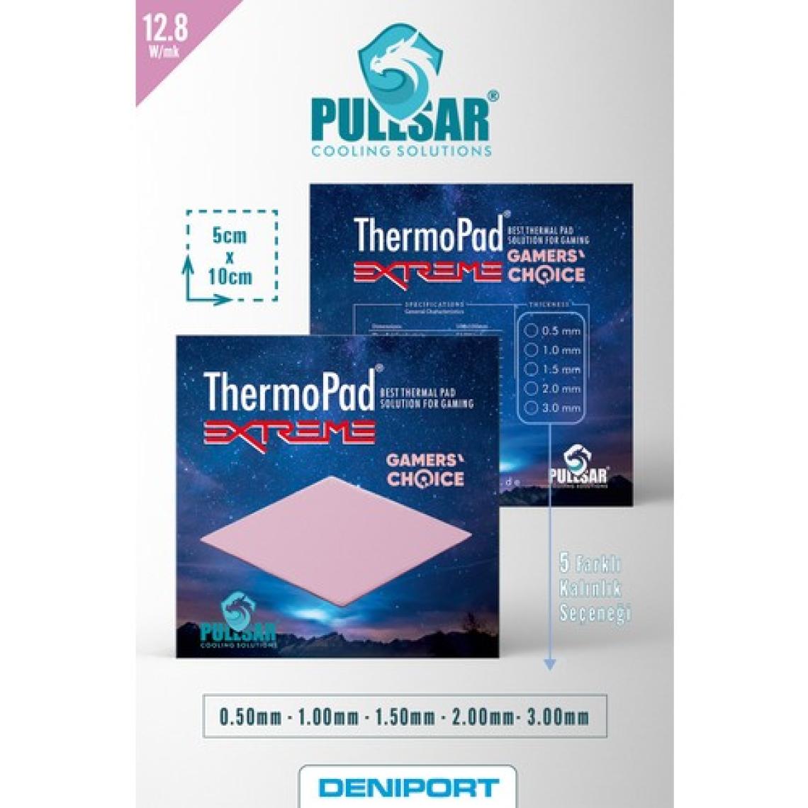 Pullsar Thermopad Extreme - 100x50 mm | 2,0 mm Kalınlık | 12,8 W/m-K İletkenlik ile Bilgisayarınız İçin Güçlü Soğutma Çözümü!
