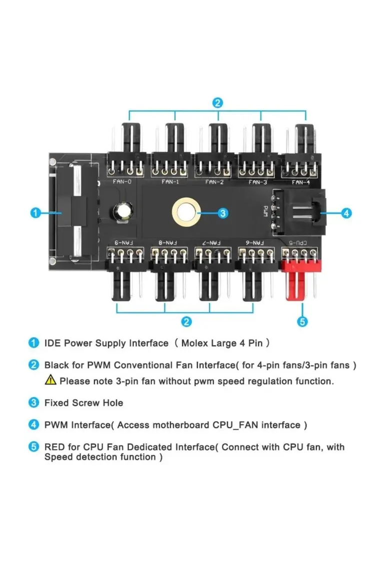 10 Port Fan Çoklayıcı 10LU Fan Kontrol Pwm 12V 4 Pin Fan Denetleyici Molex Ide