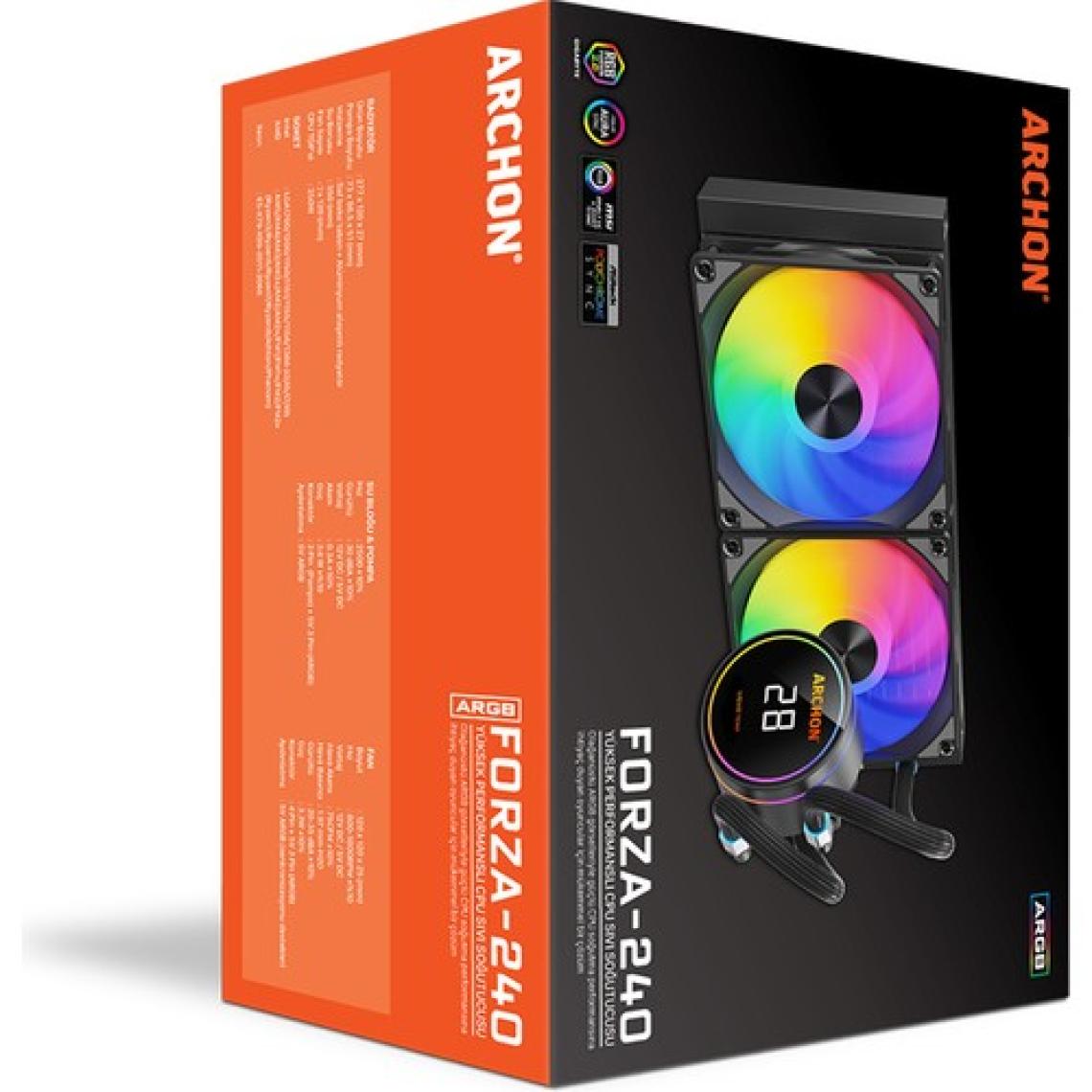 Archon Forza 240MM Argb Cpu Soğutucu Sıvı Soğutma Sistemi Siyah ( Sıcaklık Göstergeli )