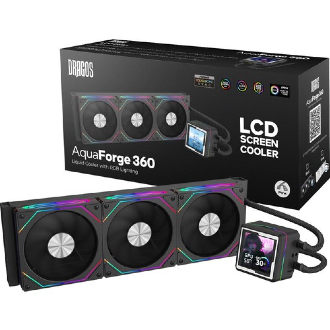 Dragos Aquaforge 360 Intel-Amd 360MM LCD Ekranlı Argb Siyah Sıvı Soğutucu