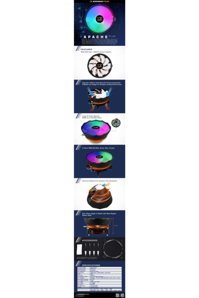 Xıgmatek En42296 Apache Plus Rgb Cpu Soğutucu Fan (AMD VE İNTEL TÜM İŞLEMCİLER İLE UYUMLU)