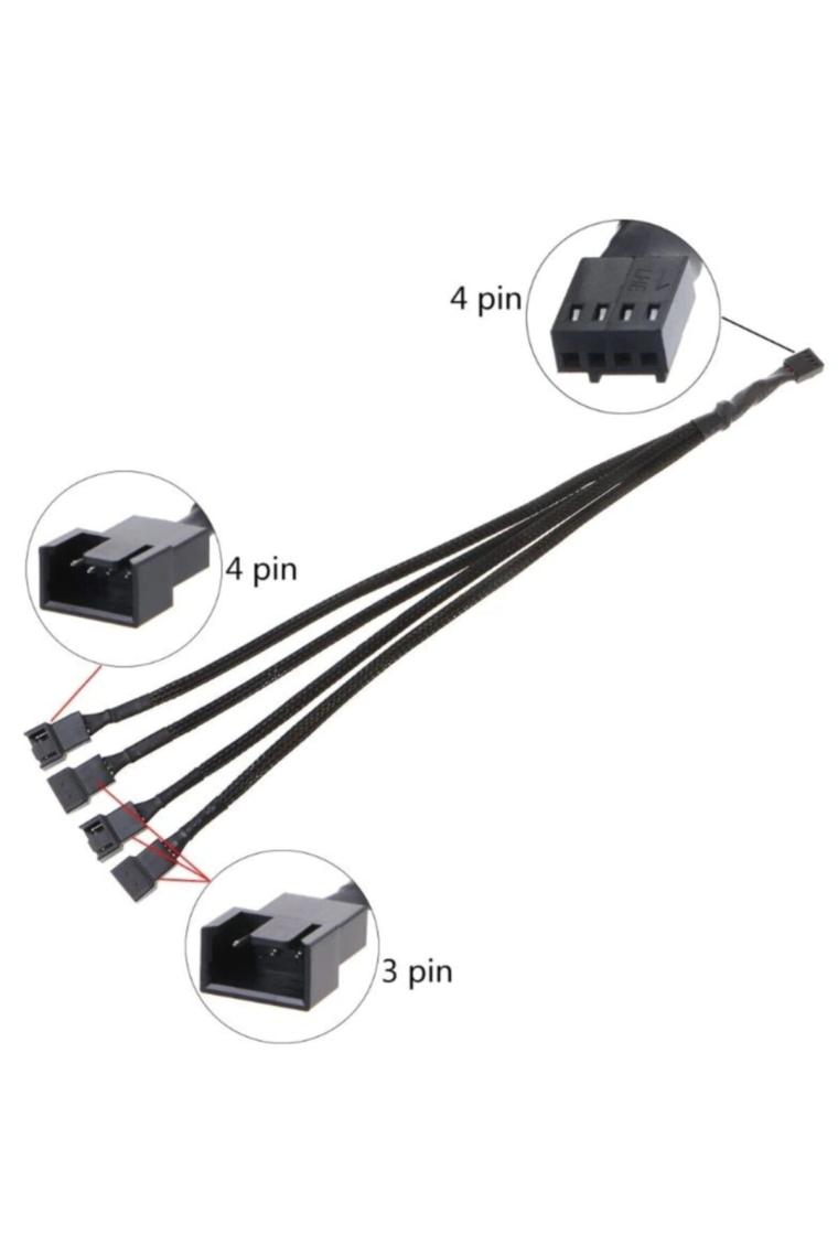 Alfais 4987 4 Pin Fan Çoklayıcı Y Pwm Çoklayıcı Splitter Kablosu 4 Port