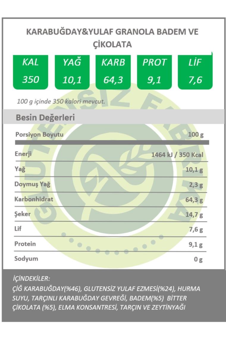 Yulaf & Karabuğday Granola 300 gr badem Ve Çikolatalı