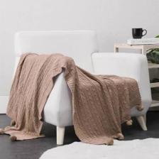 Biocotton Triko Ponponlu Örgü Tv Battaniyesi - Vizon
