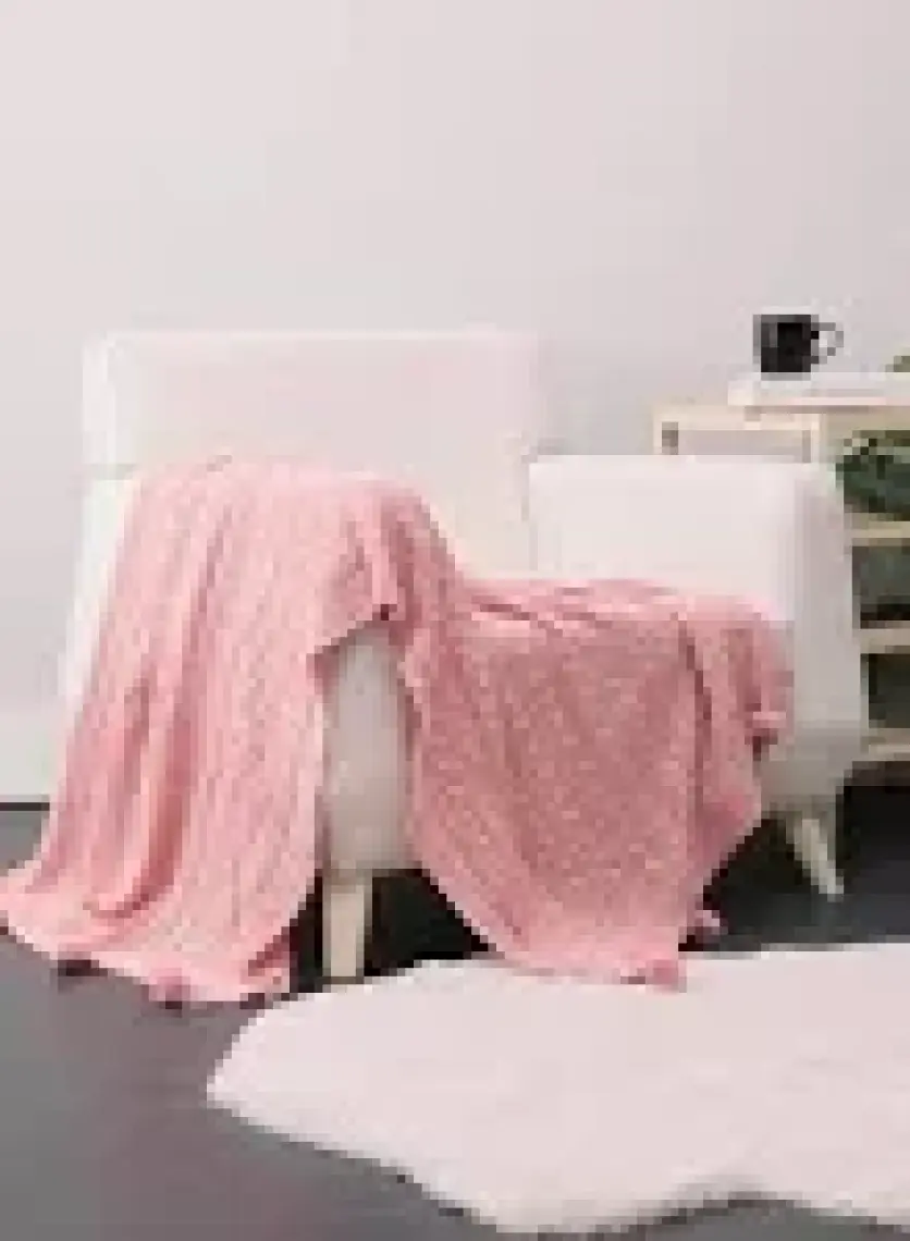 Biocotton Triko Ponponlu Örgü Tv Battaniyesi - Kahverengi