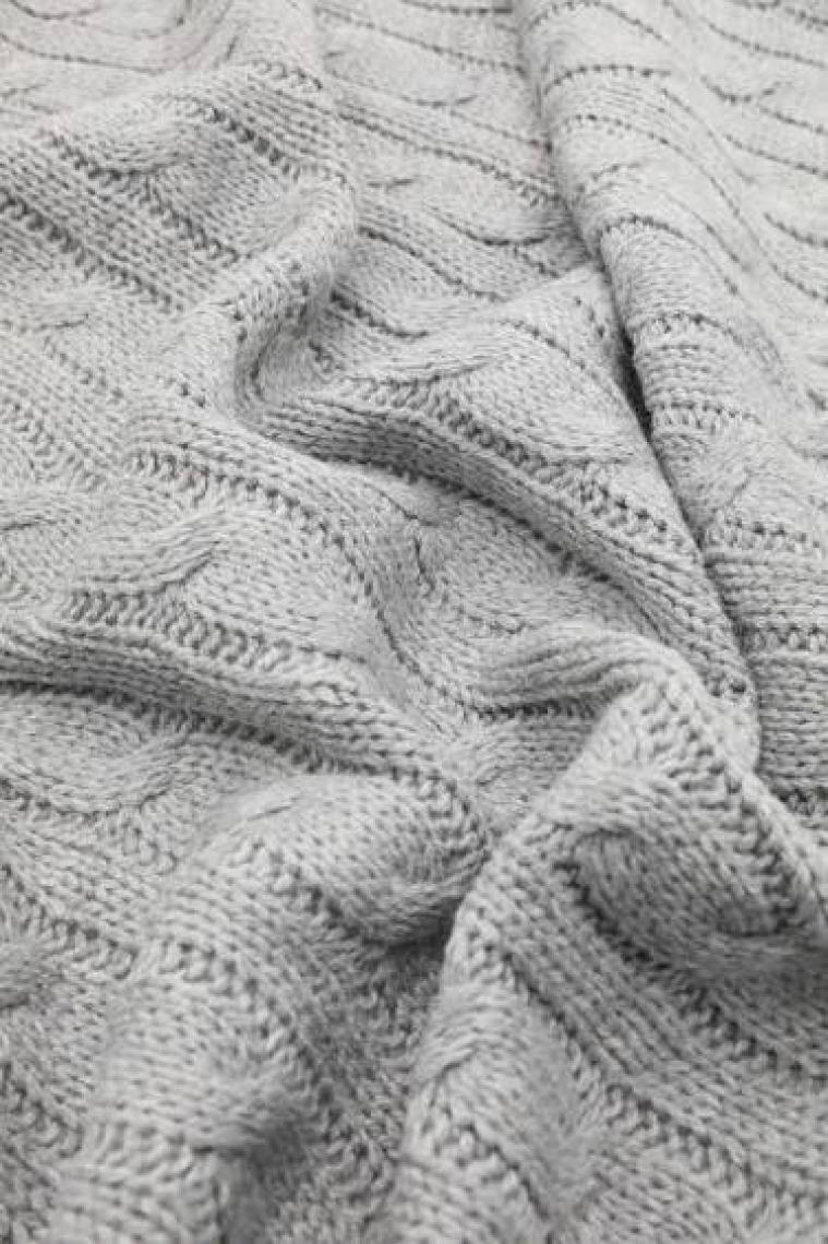Biocotton Triko Ponponlu Örgü Tv Battaniyesi - Gri