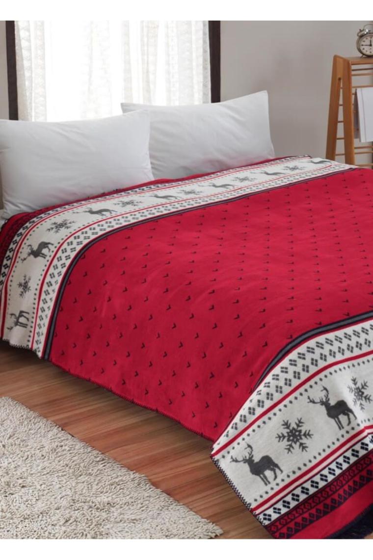 Dolce Bonita Home Çift Kişilik Pamuklu Battaniye 200 x 220 cm Carmelo Kırmızı Lacivert