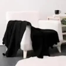 Biocotton Triko Ponponlu Örgü Tv Battaniyesi - Siyah