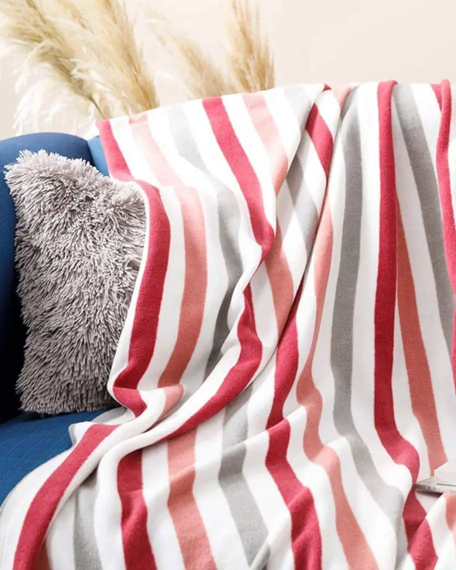 English Home Stripe Polar Tv Battaniye 120x170 cm Gül Kurusu