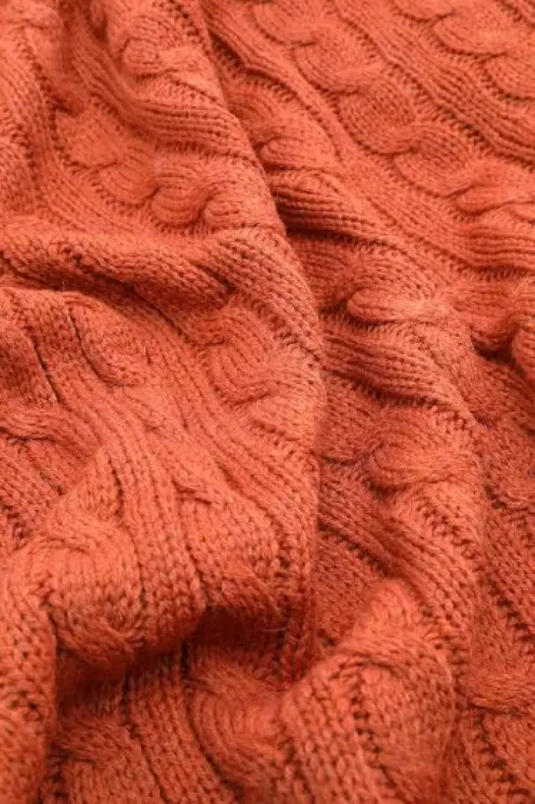 Biocotton Triko Ponponlu Örgü Tv Battaniyesi - Kiremit