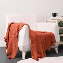 Biocotton Triko Ponponlu Örgü Tv Battaniyesi - Kiremit