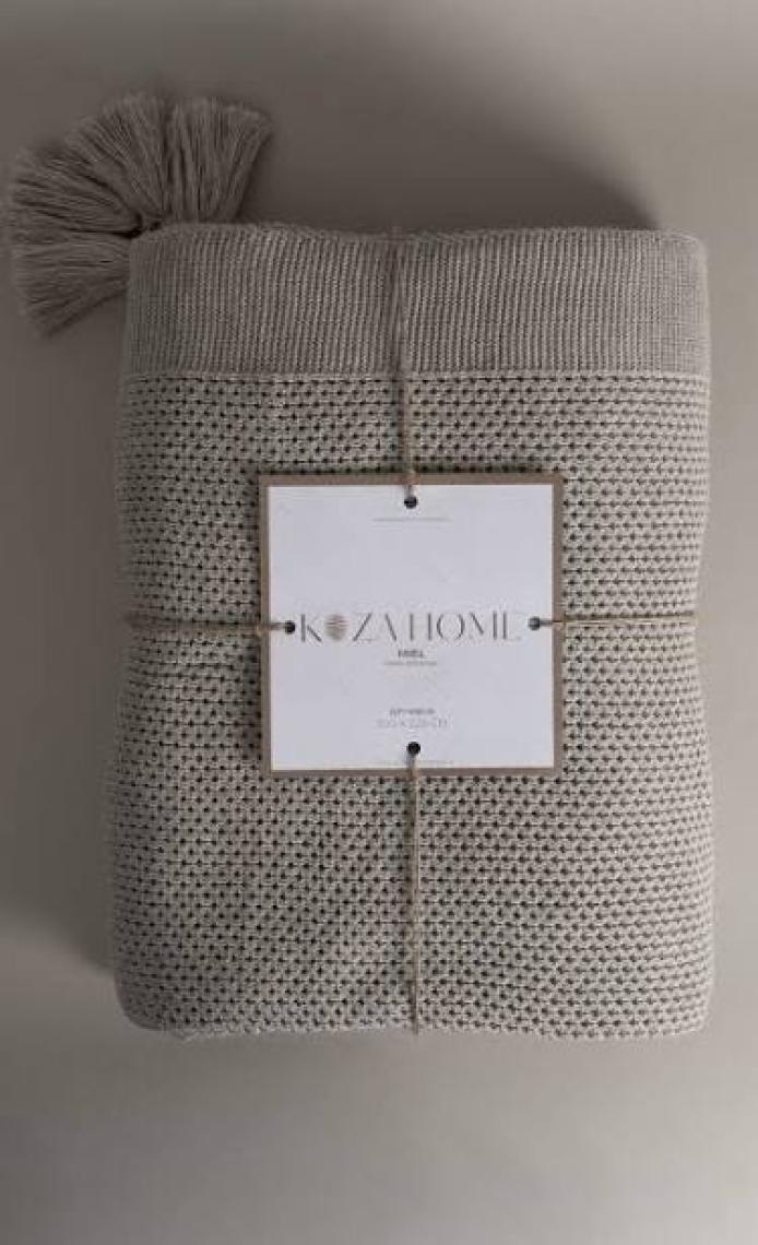 Miel Vizon Kenarı Ponponlu Çift Kişilik Battaniye 200x220 37110