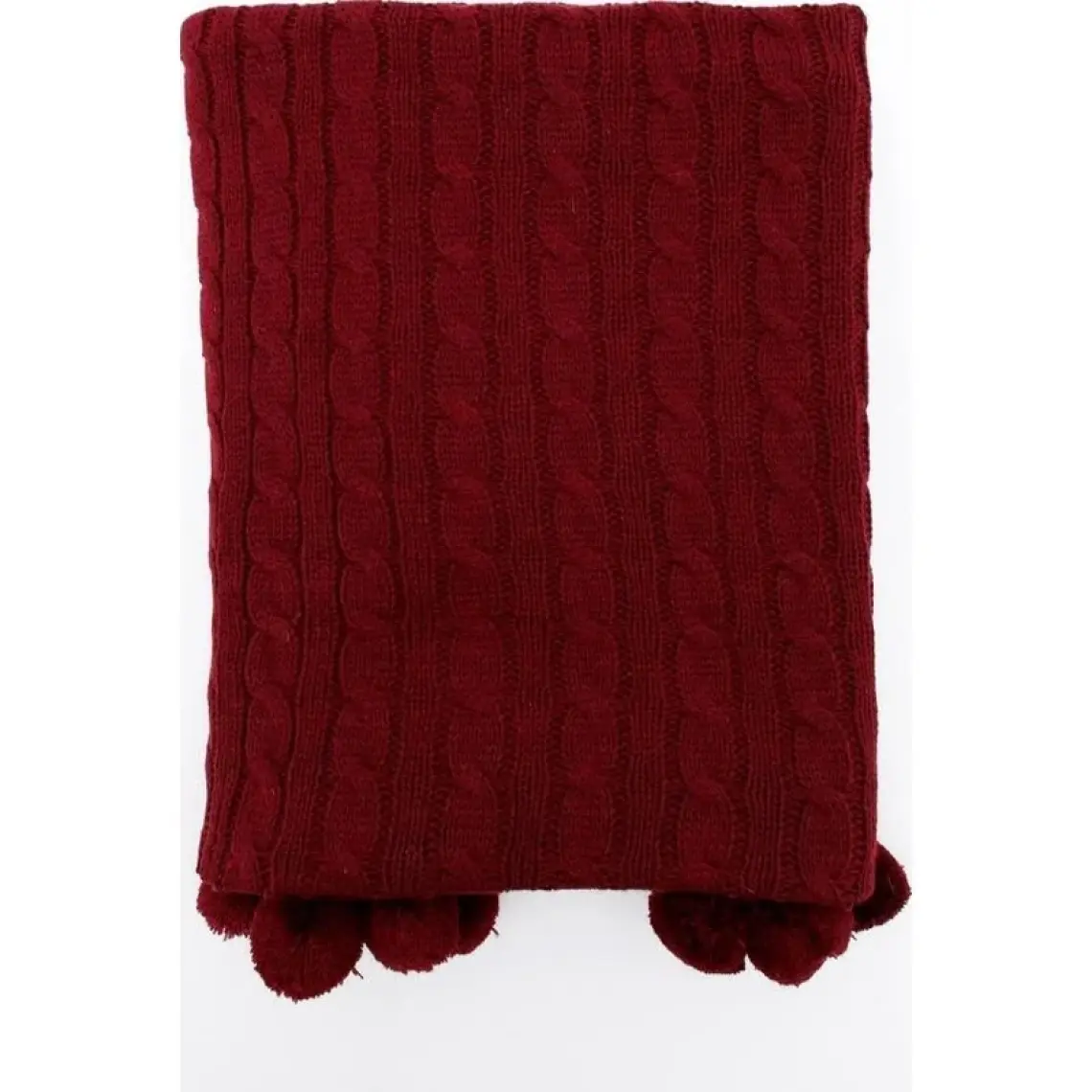 Biocotton Triko Ponponlu Örgü Tv Battaniyesi - Bordo