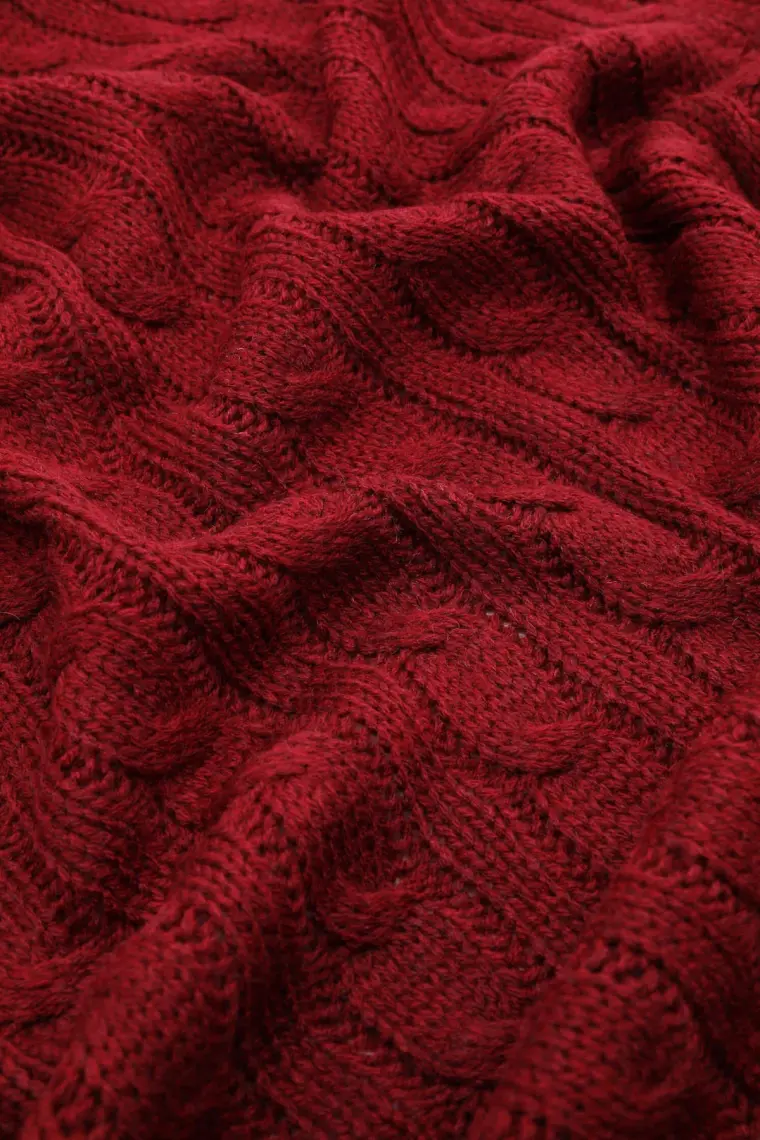 Biocotton Triko Ponponlu Örgü Tv Battaniyesi - Bordo