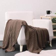 Biocotton Triko Ponponlu Örgü Tv Battaniyesi - Kahverengi