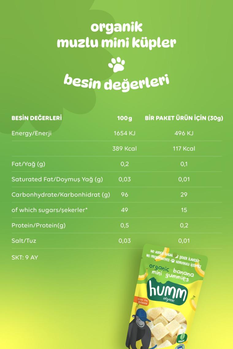 Humm Organic Organik Glutensiz Vegan Muzlu Mini Küpler 30 gr