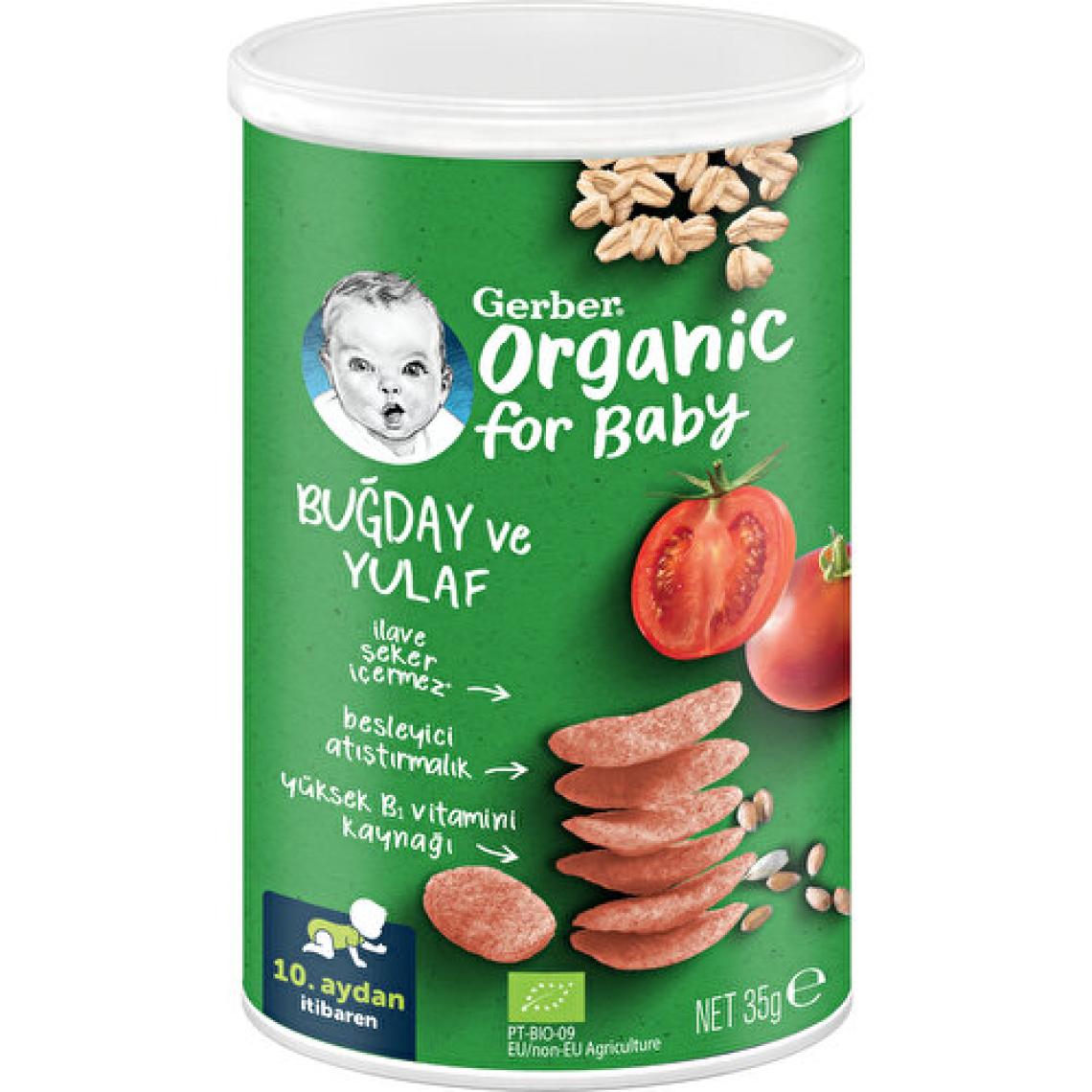 Gerber Organik Buğday ve Yulaflı Domates Havuç ve Soğanlı Bebek ve Küçük Çocuk Atıştırmalığı 35 gr