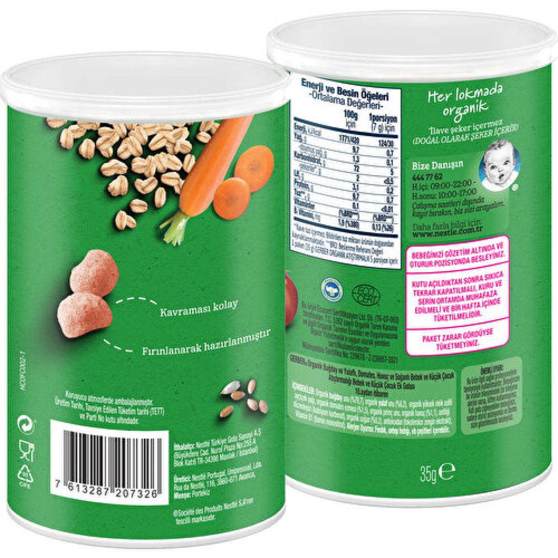 Gerber Organik Buğday ve Yulaflı Domates Havuç ve Soğanlı Bebek ve Küçük Çocuk Atıştırmalığı 35 gr