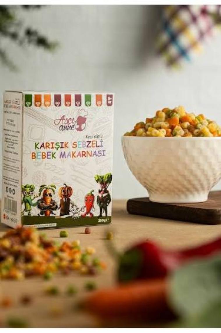 Aşçı Anne Keçi Sütlü Karışık Sebzeli Dirsek Makarna 250 g – 8 Ay Üzeri Bebekler İçin, Demir ve Vitamin Kaynağı, Yerli Üretim