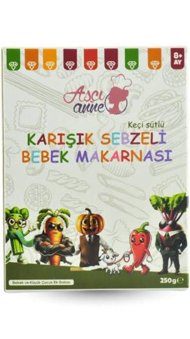 Aşçı Anne Keçi Sütlü Karışık Sebzeli Dirsek Makarna 250 g – 8 Ay Üzeri Bebekler İçin, Demir ve Vitamin Kaynağı, Yerli Üretim