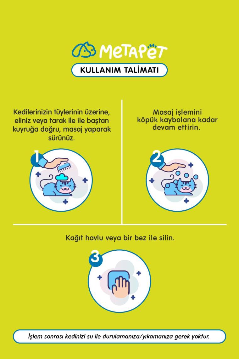 Hassas Ciltli Kediler Için Kuru Şampuan, Doğal Tüy Bakım Ürünü, Durulanmayan Susuz Köpük Yıkama