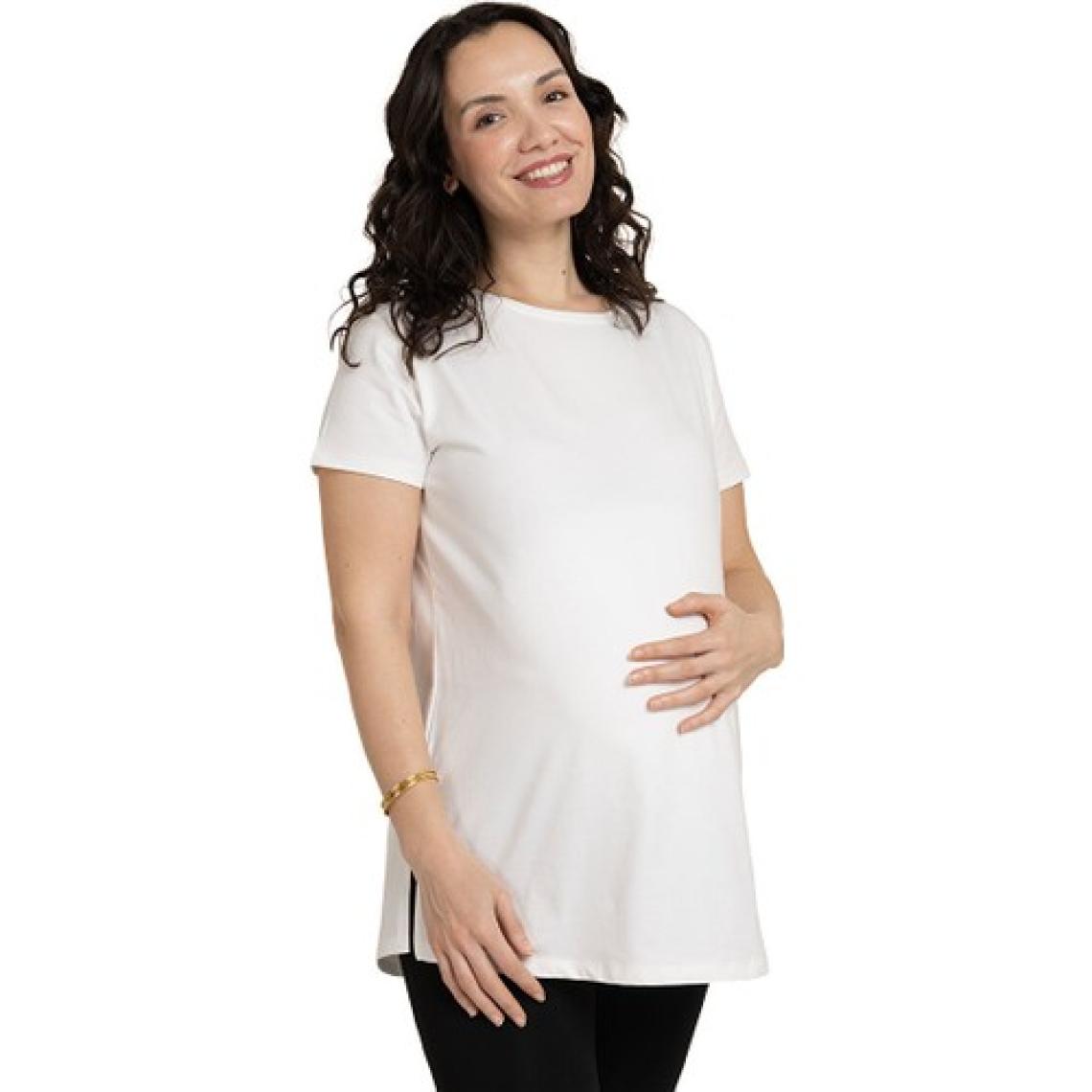 Baby Mom Anne Giyim Hamile Tşört Yırtmaçlı Bisiklet Yaka Kısa Kol Beyaz