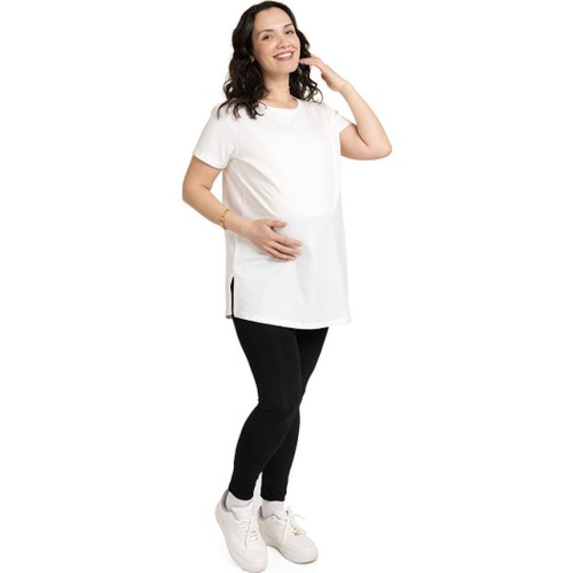 Baby Mom Anne Giyim Hamile Tşört Yırtmaçlı Bisiklet Yaka Kısa Kol Beyaz