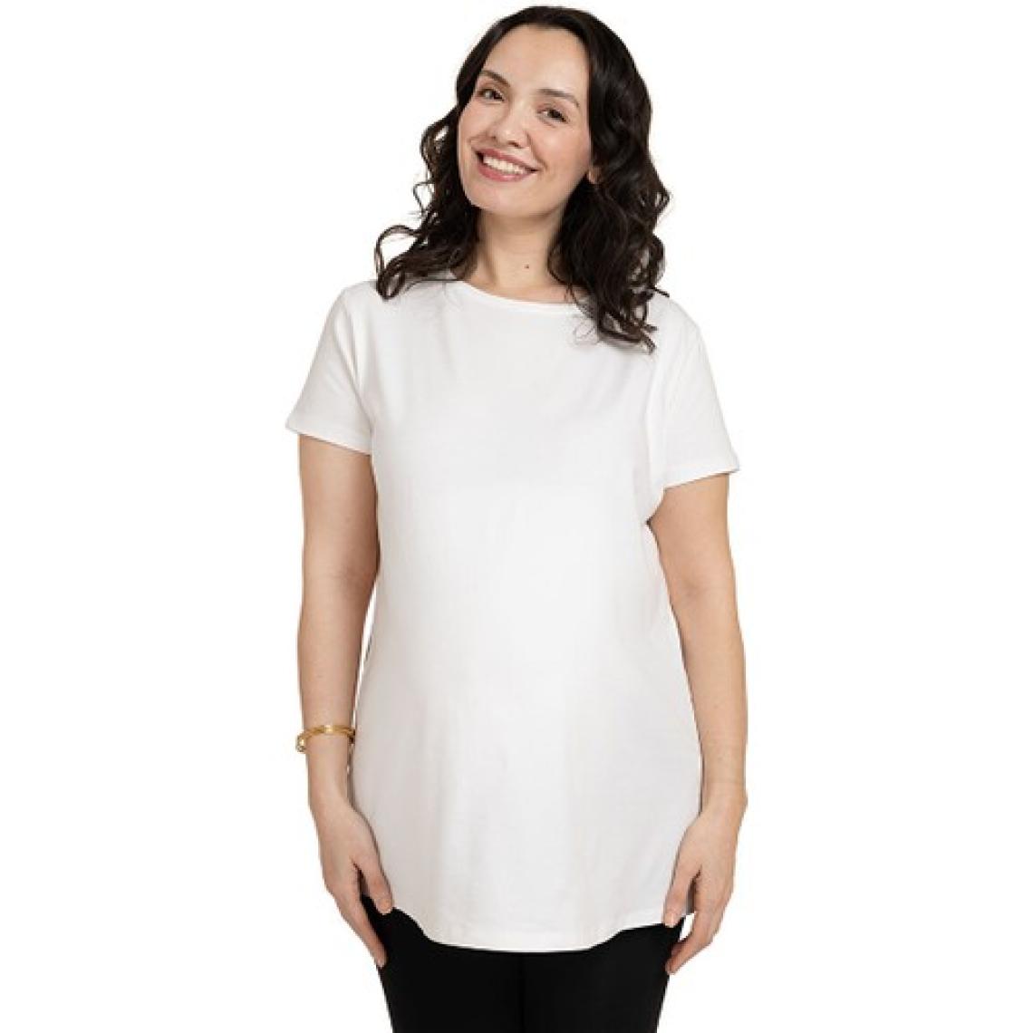 Baby Mom Anne Giyim Hamile Tşört Yırtmaçlı Bisiklet Yaka Kısa Kol Beyaz