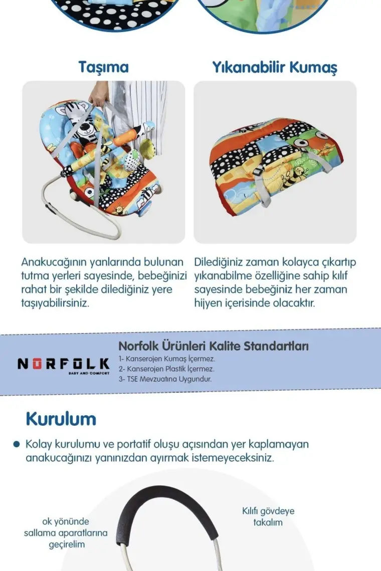 Norfolk Rhythm Titreşimli ve Müzikli Ev Tipi Ana Kucağı - Tam Yatarlı - Kademeli Sırt Ayarı - Orman Hayvanları Pembe
