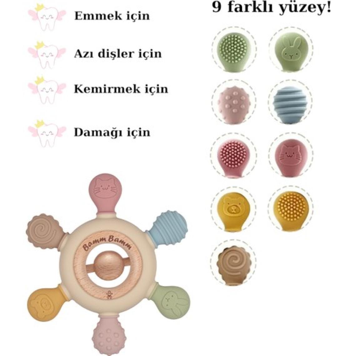 Bamm Bamm Boncuklu Silikon Bebek Diş Kaşıyıcı Hafif ve Rahat Kavranır