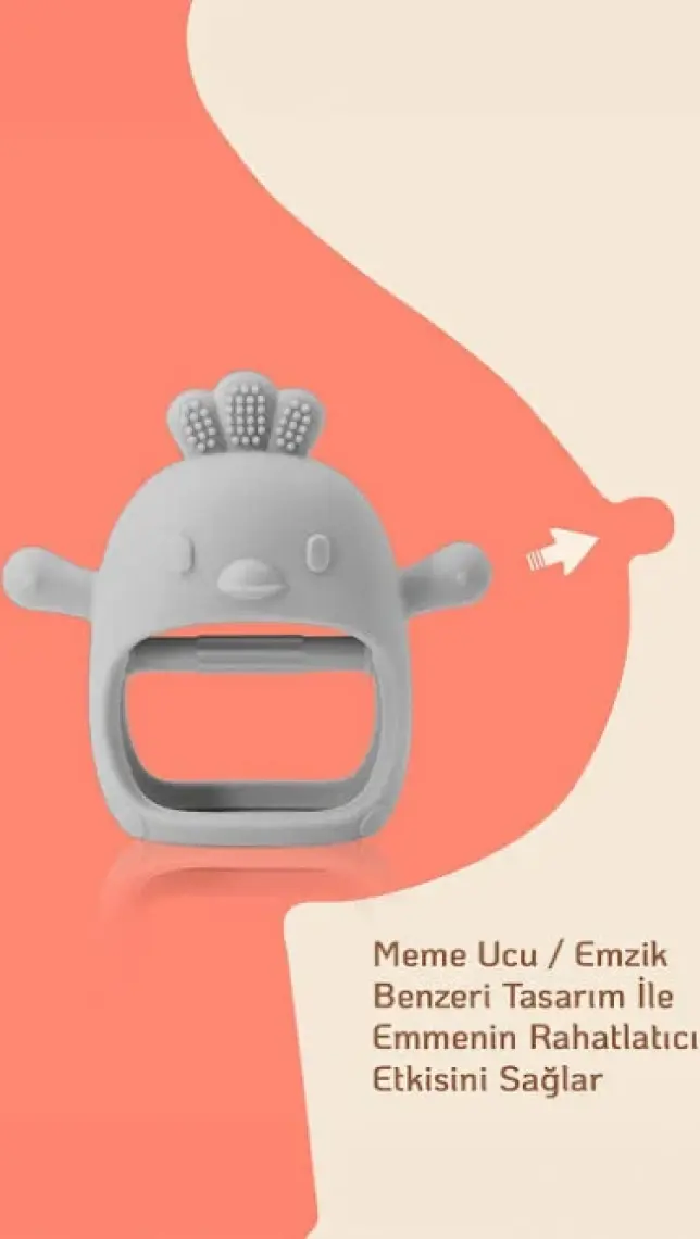 Meleni Baby Silikon Bebek Diş Kaşıyıcı - Diş Kaşıma Eldiveni Yenidoğan Dişlik Gri