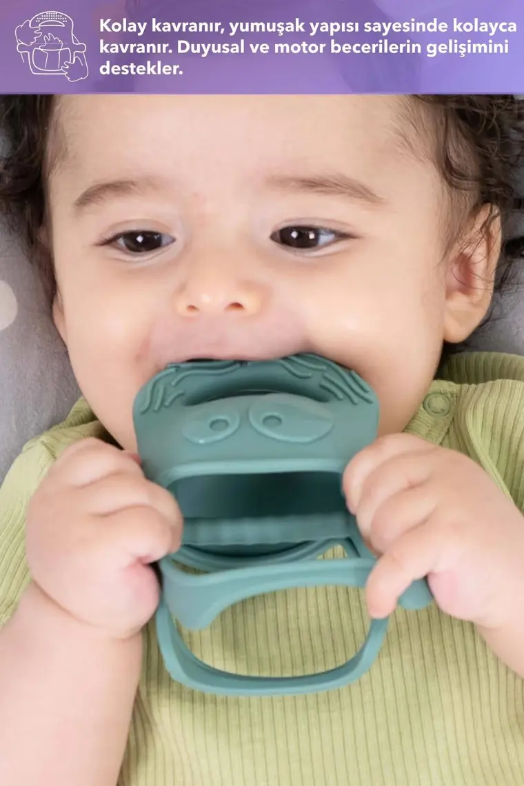 MOCHi Silikon Bebek Diş Kaşıyıcı – BPA ve BPS İçermez, Ergonomik Tutma, Sevimli Tasarım, Duyusal ve Motor Gelişimi Destekler