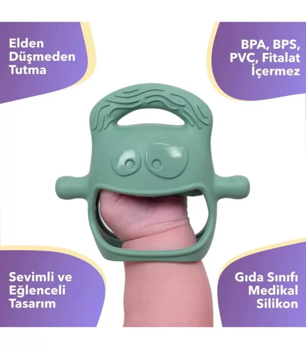 MOCHi Silikon Bebek Diş Kaşıyıcı – BPA ve BPS İçermez, Ergonomik Tutma, Sevimli Tasarım, Duyusal ve Motor Gelişimi Destekler