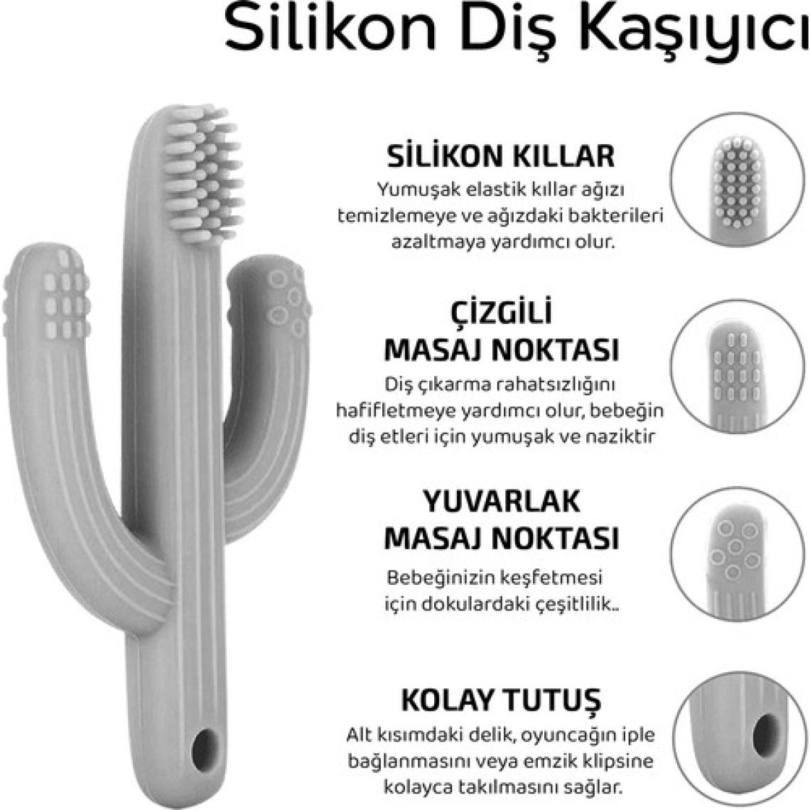 Meleni Baby Kaktüs Bebek Diş Kaşıyıcı - Bebek Diş Kaşıma Dişlik Gri