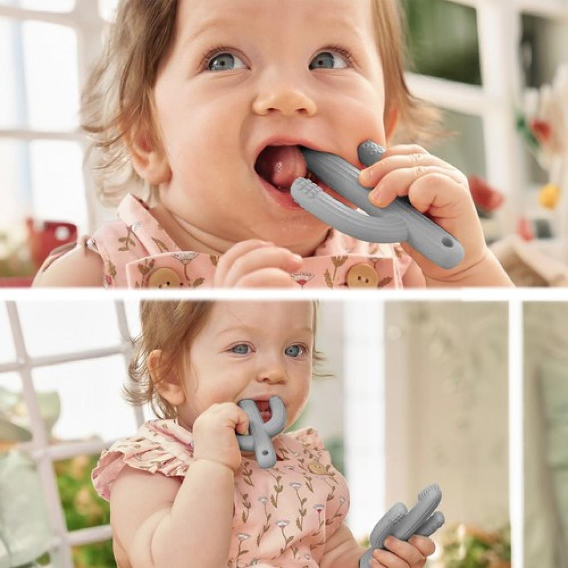Meleni Baby Kaktüs Bebek Diş Kaşıyıcı - Bebek Diş Kaşıma Dişlik Gri