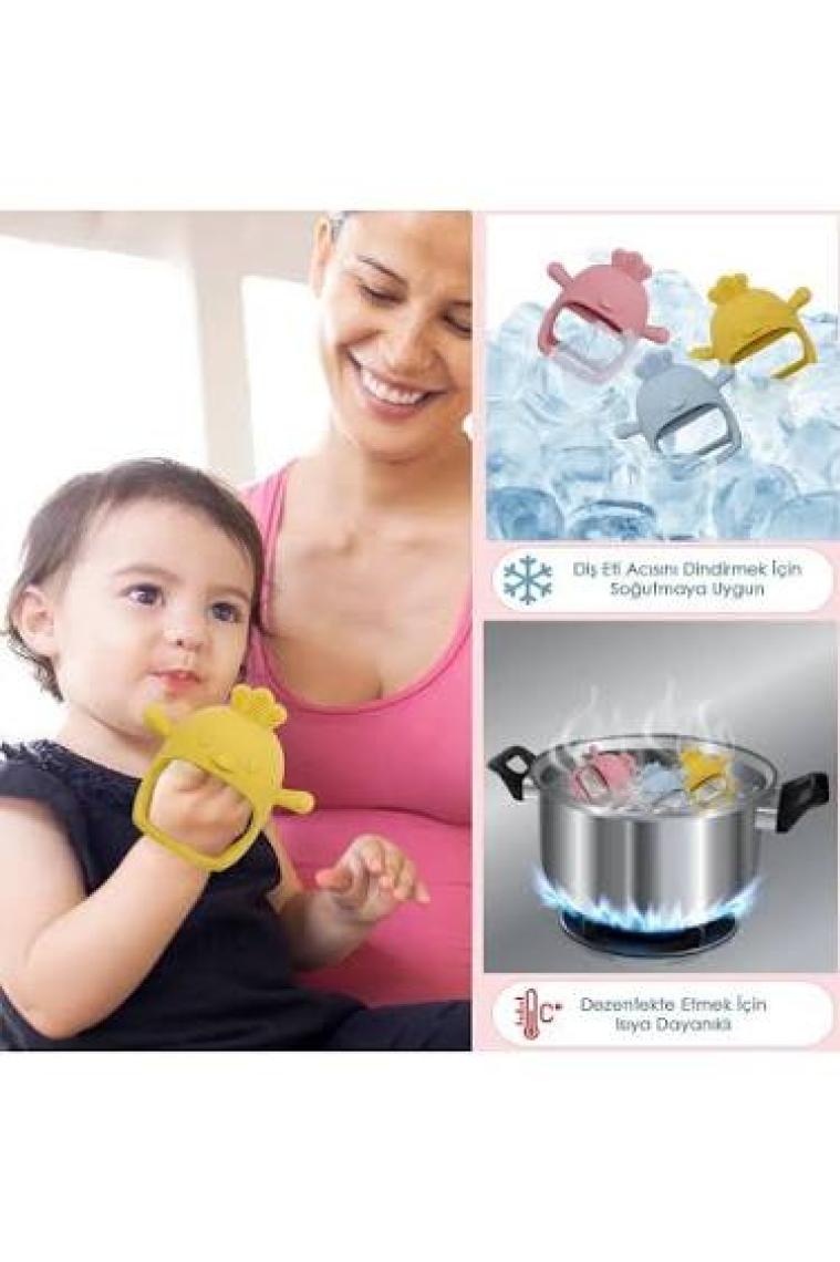 Meleni Baby Silikon Bebek Diş Kaşıyıcı - Diş Kaşıma Eldiveni Yenidoğan Dişlik Pembe