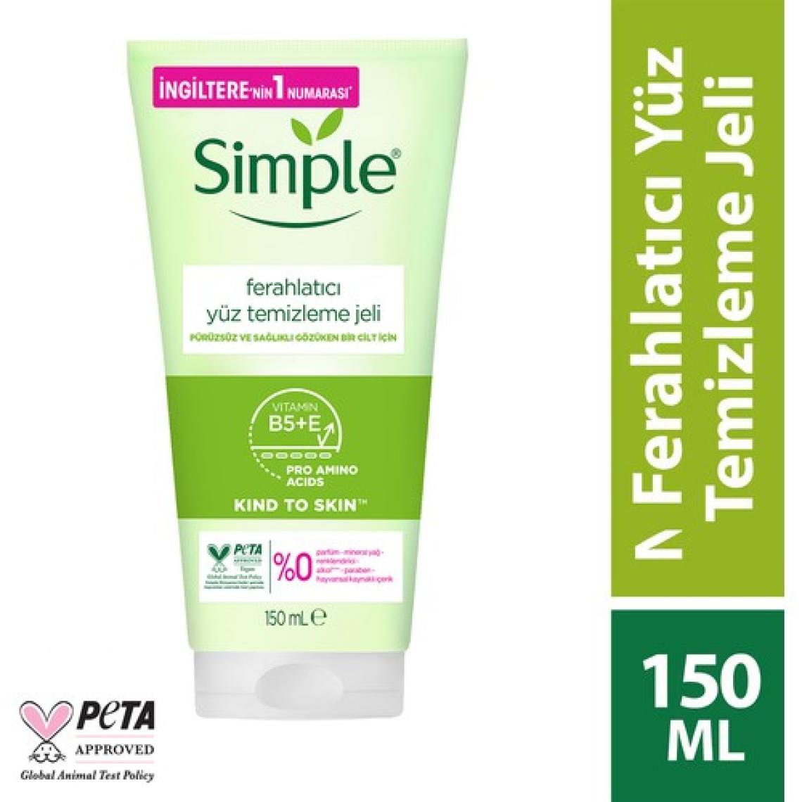 Simple Kind to Skin Ferahlatıcı Yüz Temizleme Jeli B5+E Vitamini Pürüzsüz Ve Sağlıklı Gözüken Bir Cilt İçin 150 ml