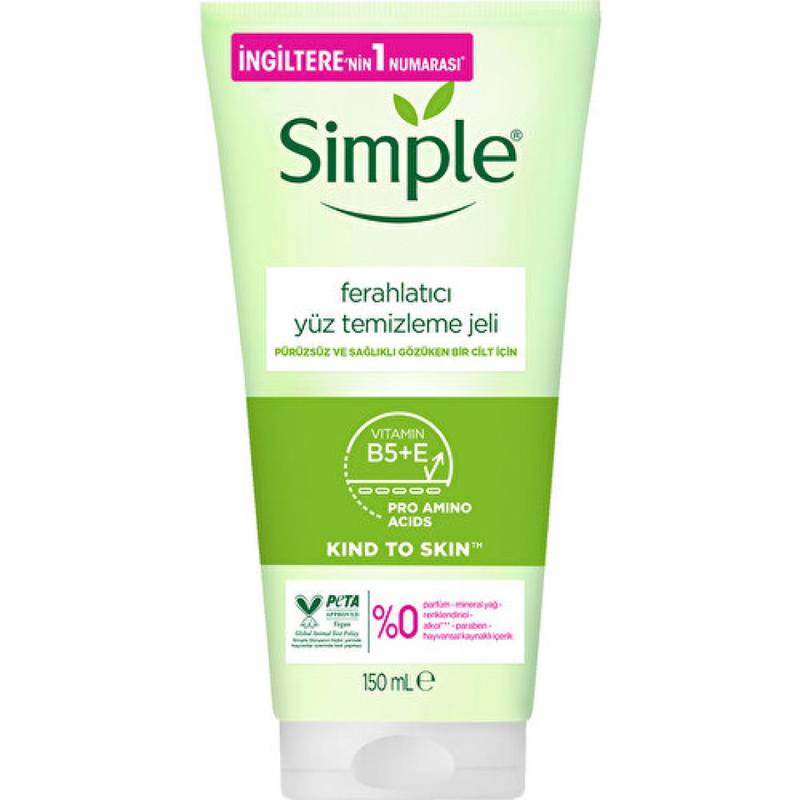 Simple Kind to Skin Ferahlatıcı Yüz Temizleme Jeli B5+E Vitamini Pürüzsüz Ve Sağlıklı Gözüken Bir Cilt İçin 150 ml