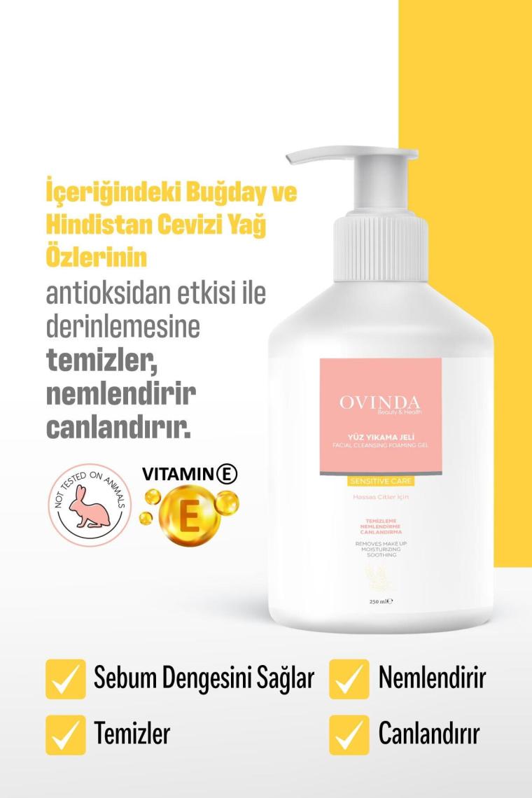 Yüz Yıkama Jeli Hassas Ciltler 250 ml E-vitaminli Nemlendirme - Temizleme - Canlandırma